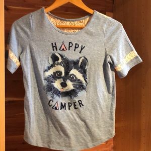 Happy Camper Justice Shirt with lace